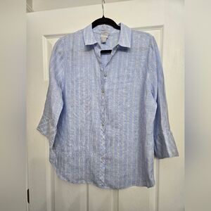 Chico's Blue Striped Button-Up Shirt